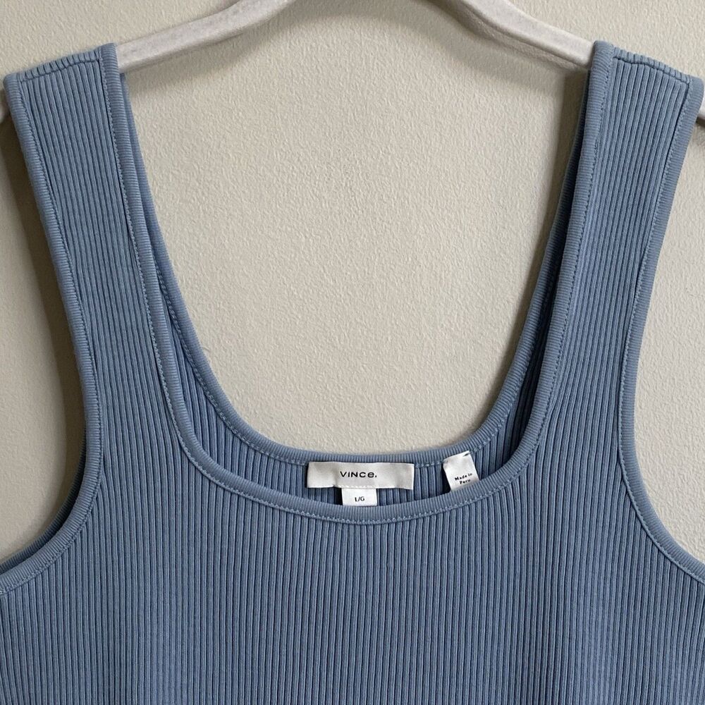 VINCE Topaz Blue Sweetheart Neck Ribbed Knit Crop Tank Size Large - Picture 4 of 13